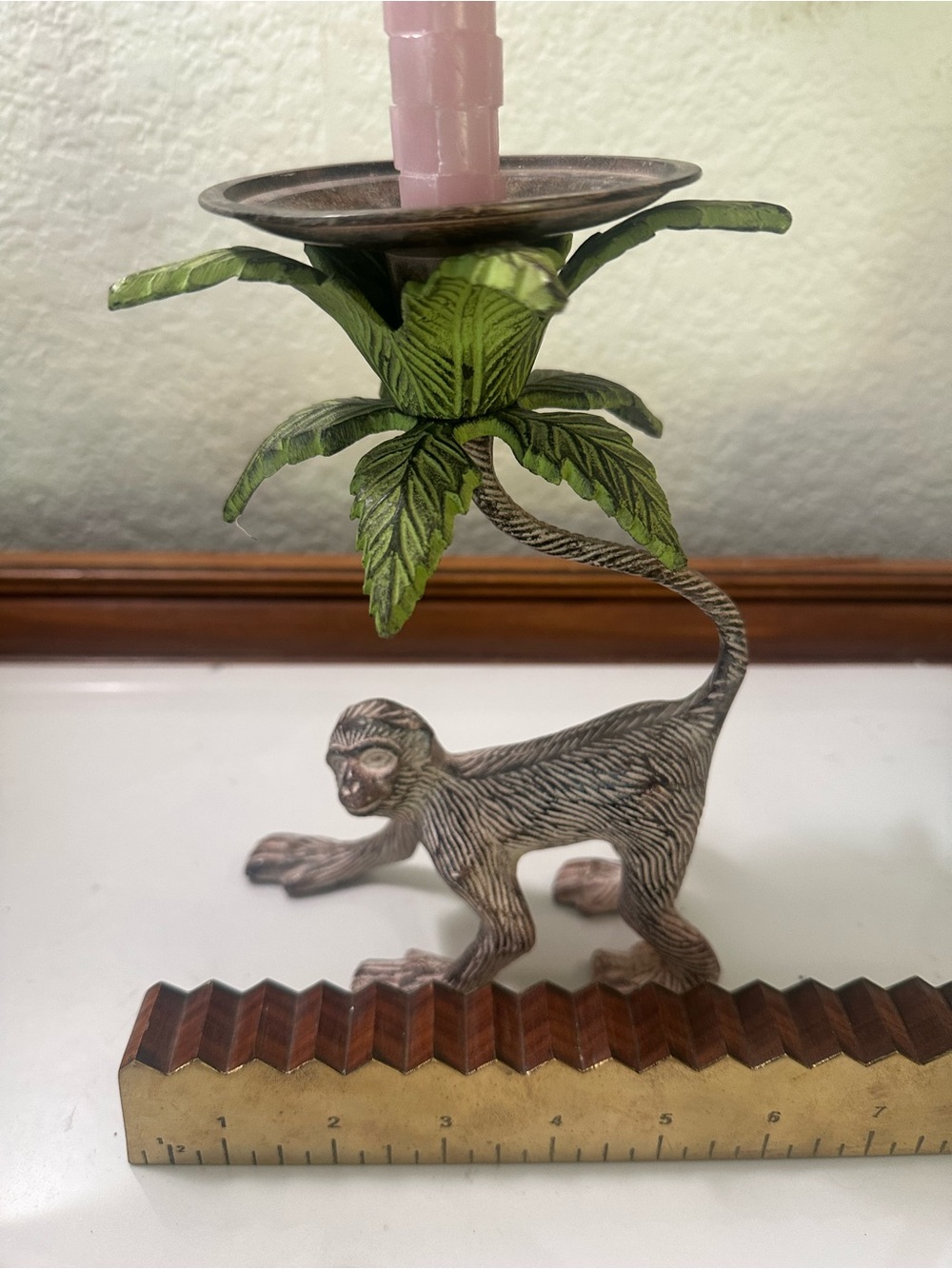 Monkey Candle Holder with Green Palm Leaves